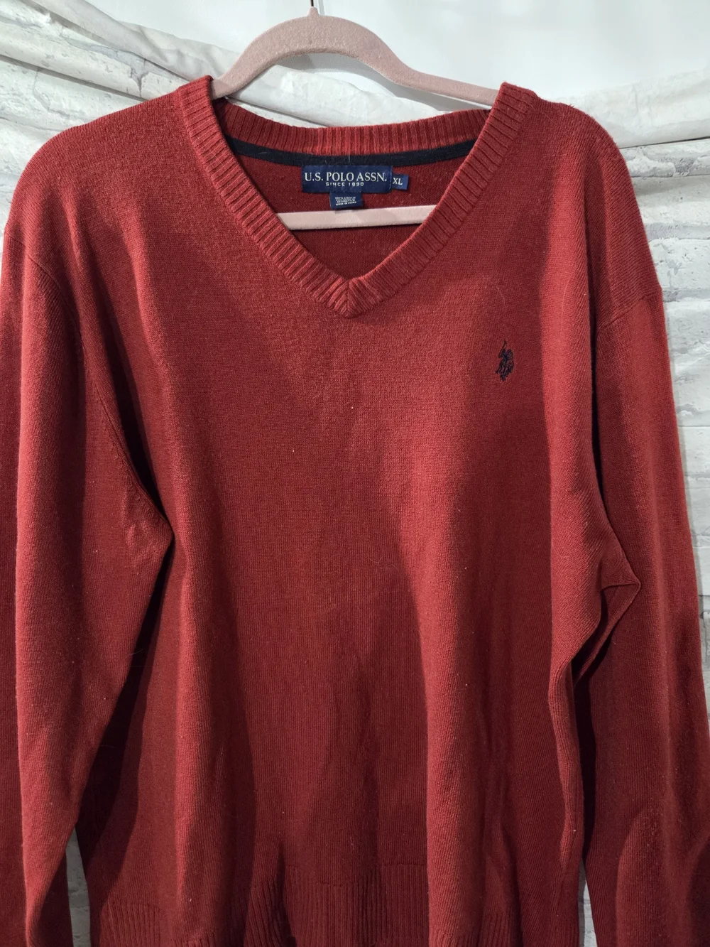 U.S. Polo Assn. Men's Deep Red V-Neck Sweater